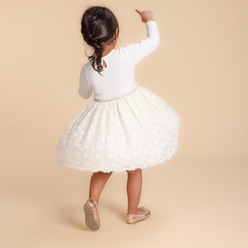 Robe manches longues fantaisie avec broderie pour bébé fille 