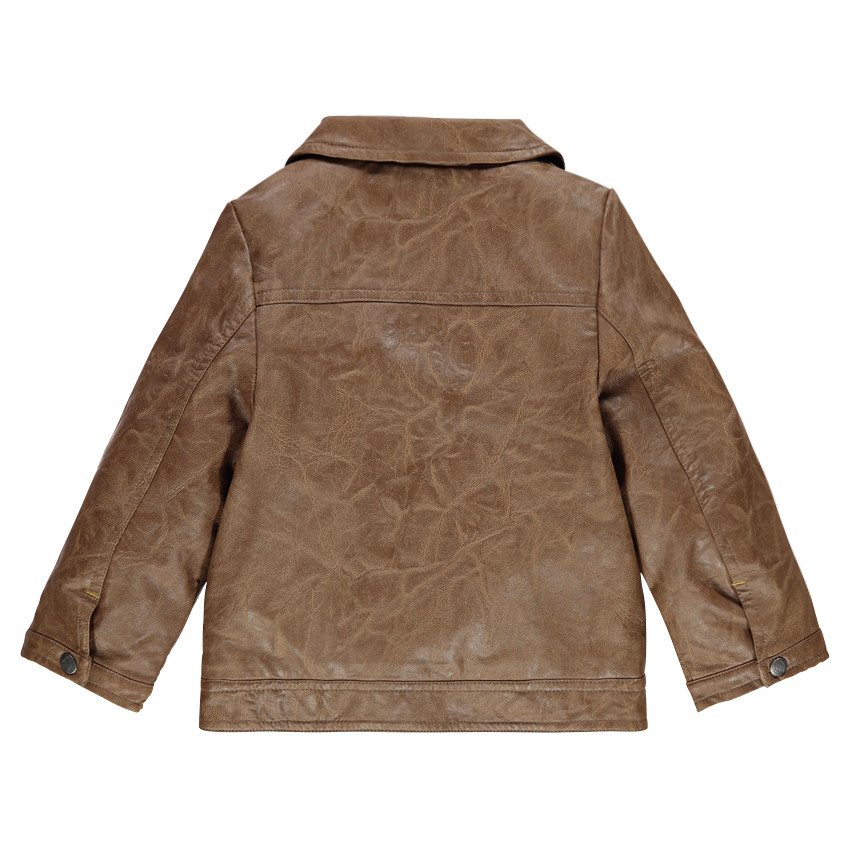 Veste en simili cuir effet used avec inscriptions brodées 