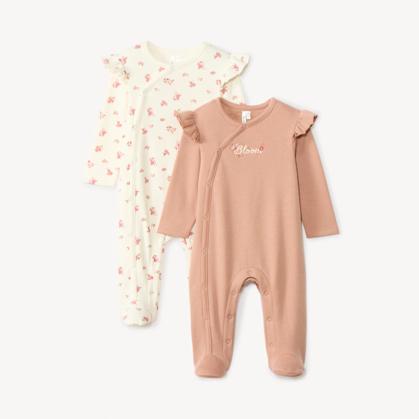Lot de 2 dors-bien fantaisie pour bébé fille avec ouvertures différentes selon l'âge - Ecru