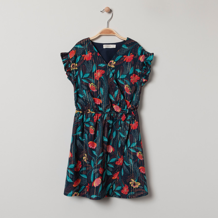 Robe manches courtes à col croisé et imprimé floral all-over 