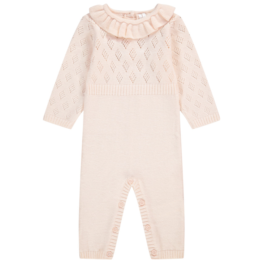 Combinaison longue en tricot avec maille fantaisie ajourée pour bébé fille 