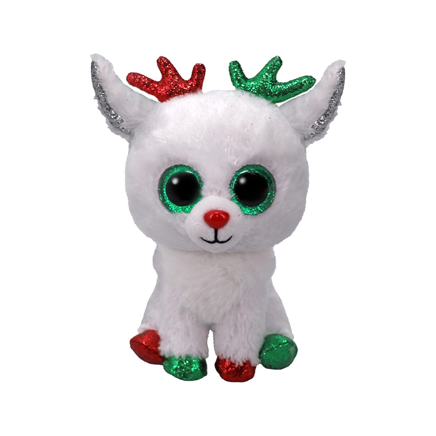 Peluche Beanie Boo&#39;s Noël 15cm Snowdrop le renne blanc
