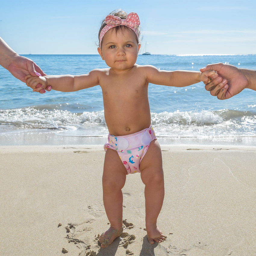 Couche maillot de bain lavable rose taille 2 avec imprime animaux marins Freds Swim Academy
