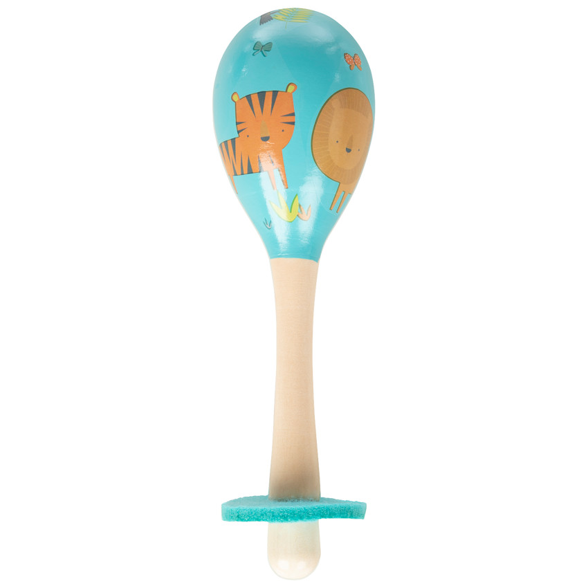 Grande maraca en bois Crazy Jungle - Bleu Main Grande maraca en bois Crazy Jungle - Bleu