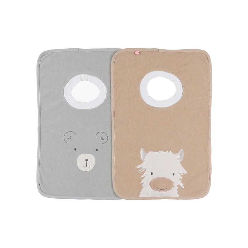 Lot de 2 grands bavoirs éponge Fluffy & Orso kaki/beige 