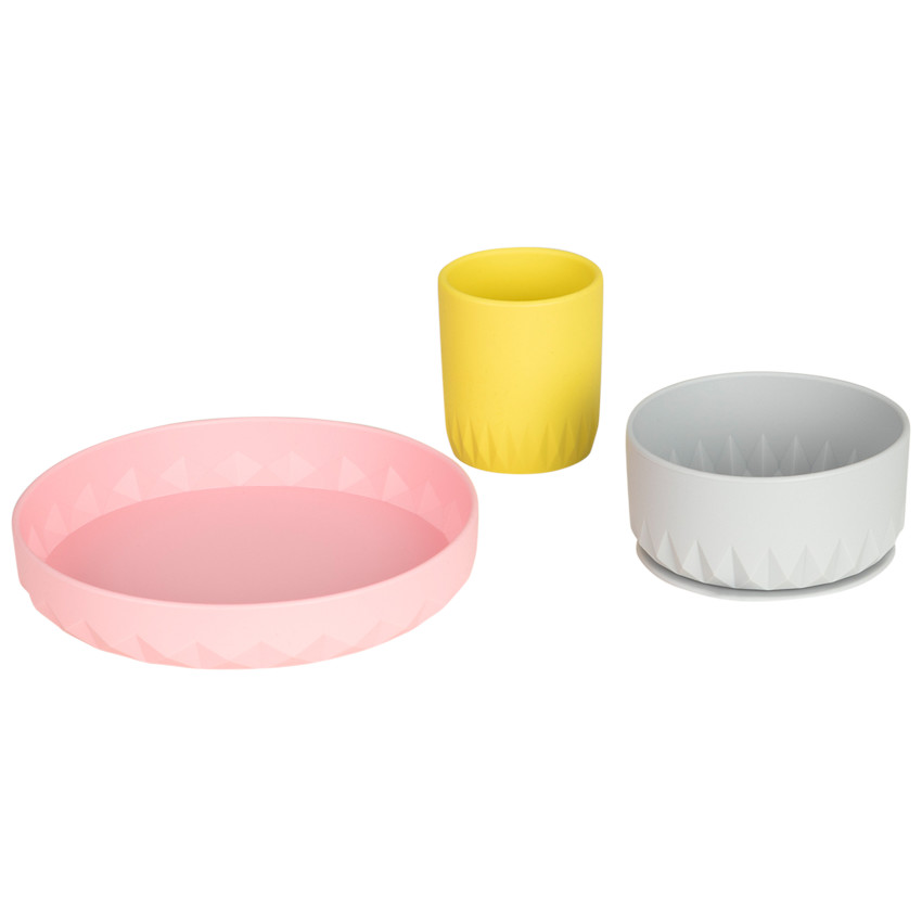 Set repas en silicone Origami 3pcs - Rose 