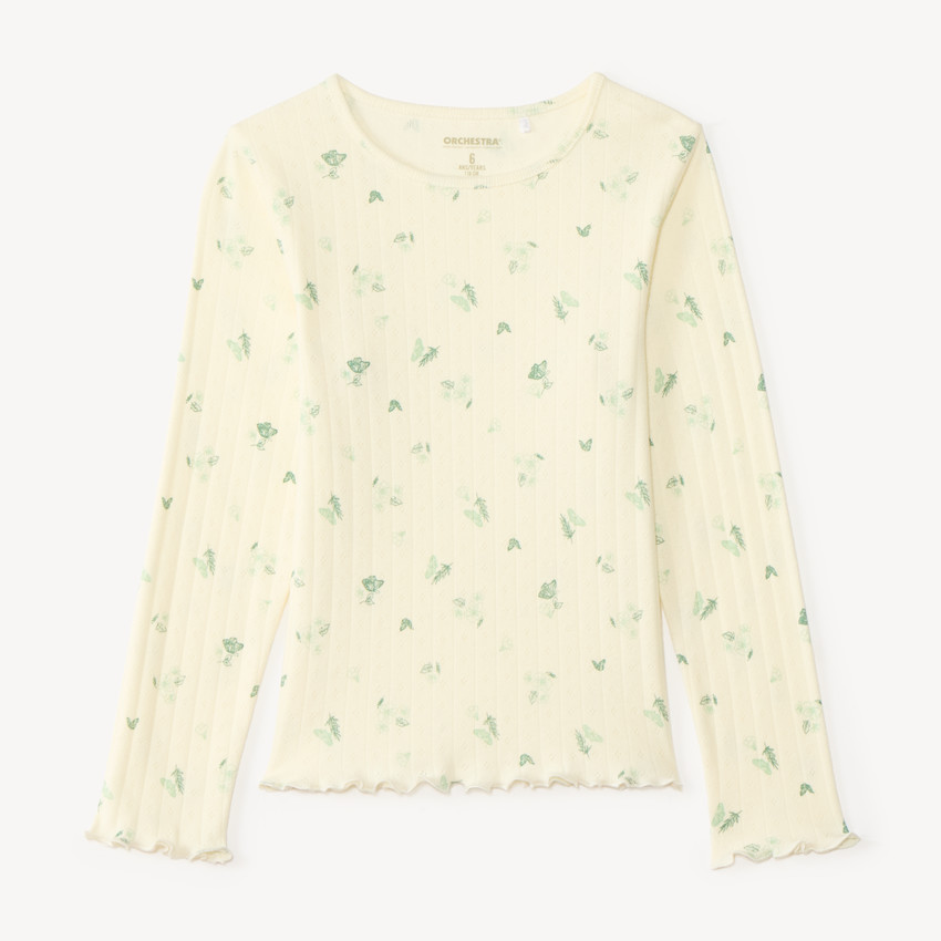 T-shirt manches longues pointelle imprimé papillons pour fille