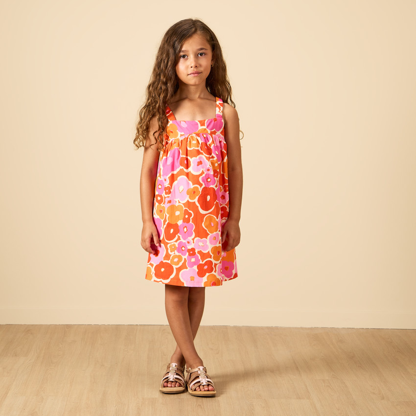Robe à bretelles élastiquées imprimé fleurs plates pour fille