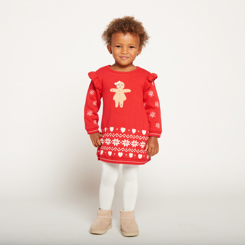 Robe en tricot jacquard motifs Noël pour bébé fille