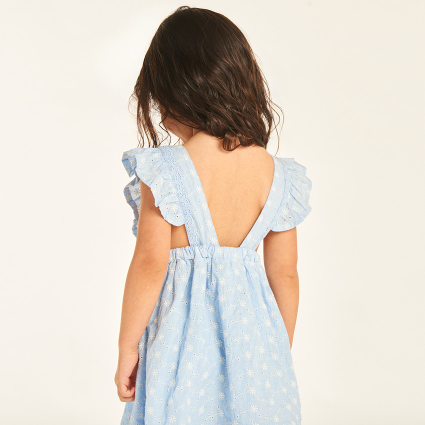 Robe à bretelles volantées en broderie anglaise pour bébé fille 