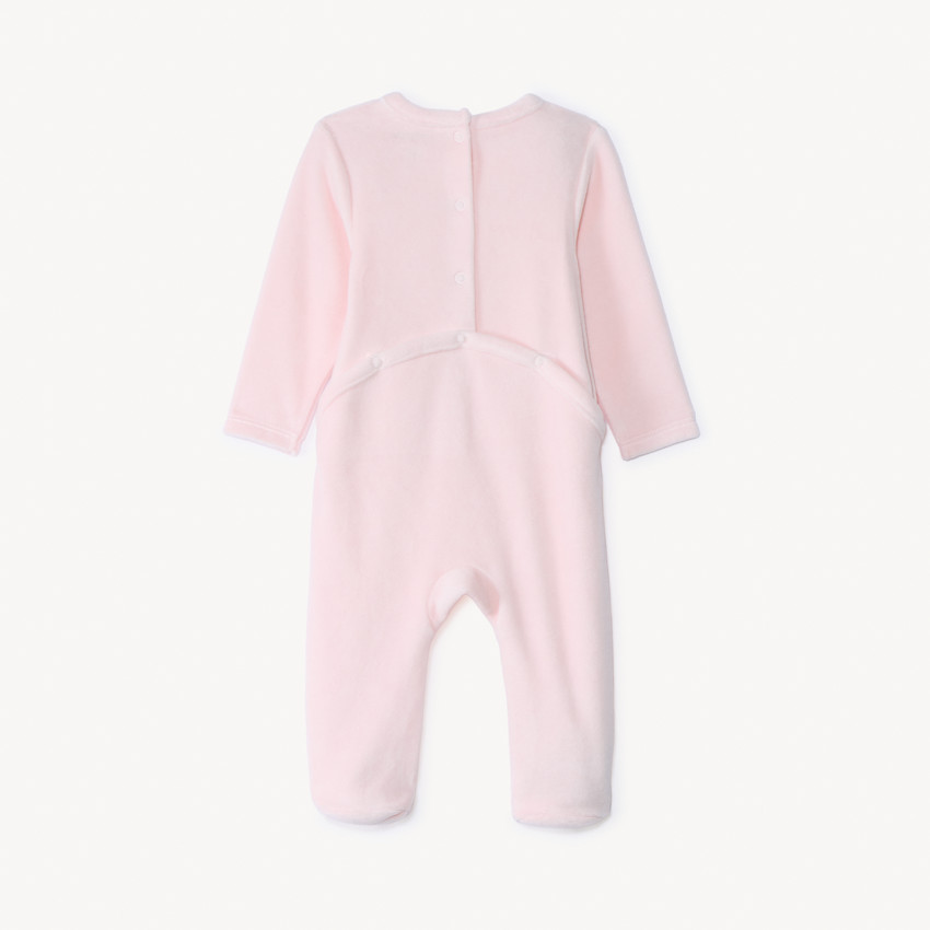 Dors-bien en velours uni avec broderie pour bébé fille  