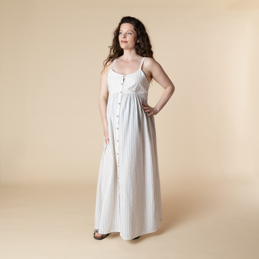 Robe longue de grossesse et d'allaitement rayée 