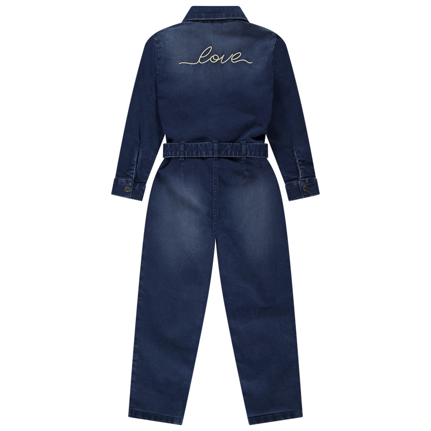 Combinaison pantalon en denim avec broderies pour fille