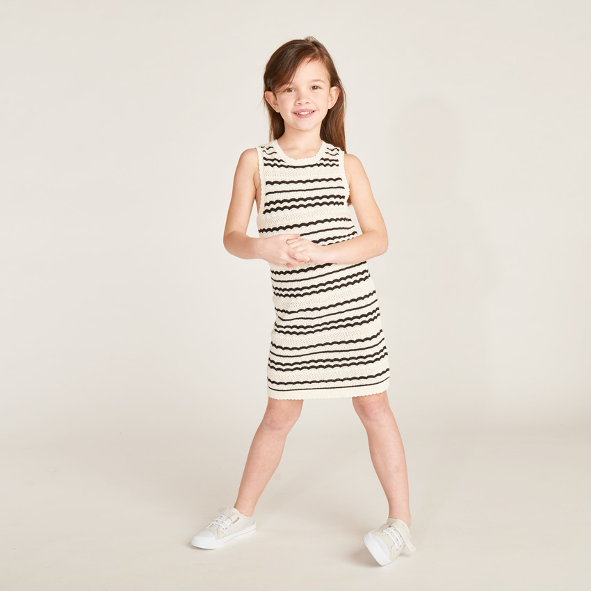 Robe sans manches en tricot fantaisie à rayures pour fille