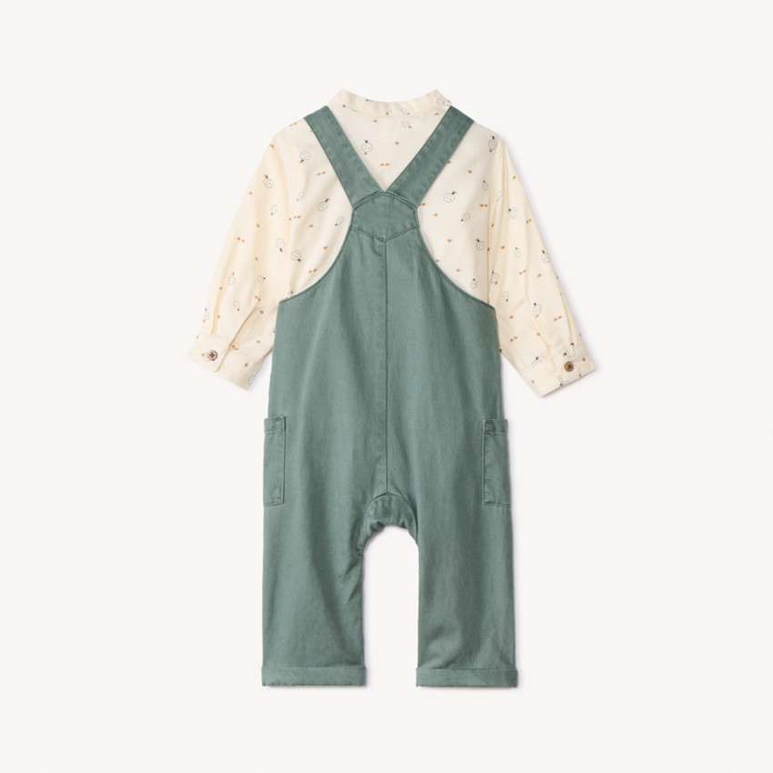 Ensemble long salopette + chemise imprimée pour bébé garçon 