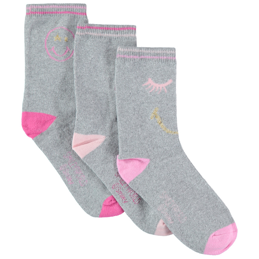 Lot de 3 paires de chaussettes unies avec motif Smiley en jacquard