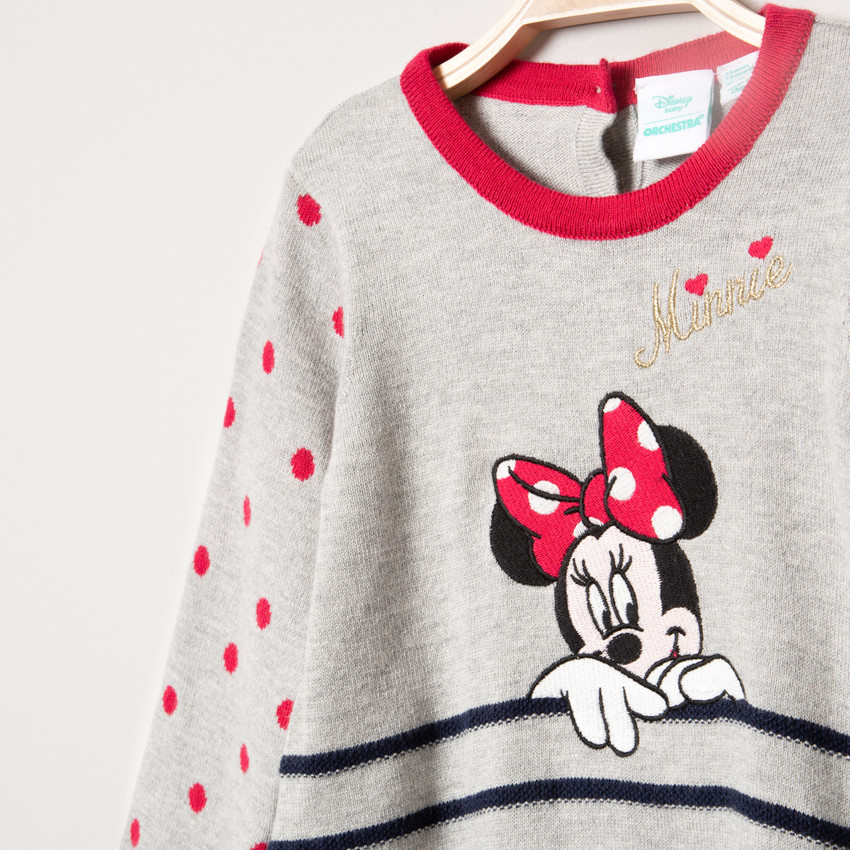 Robe manches longues en tricot motif Minnie Disney et rayures 