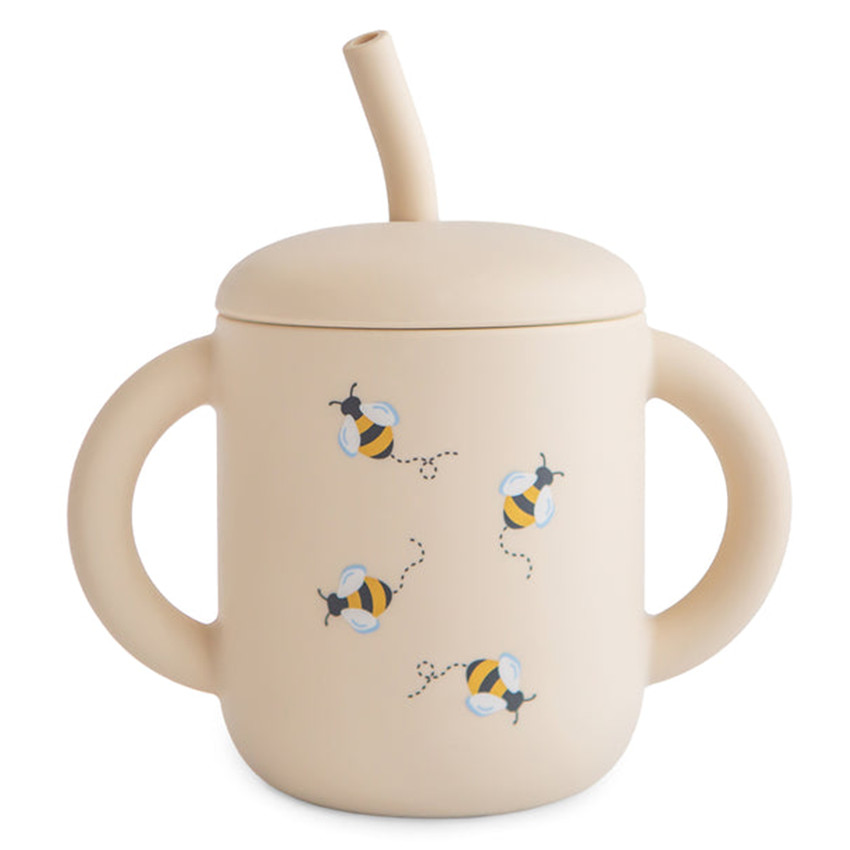 Tasse d’apprentissage en silicone avec paille Bees