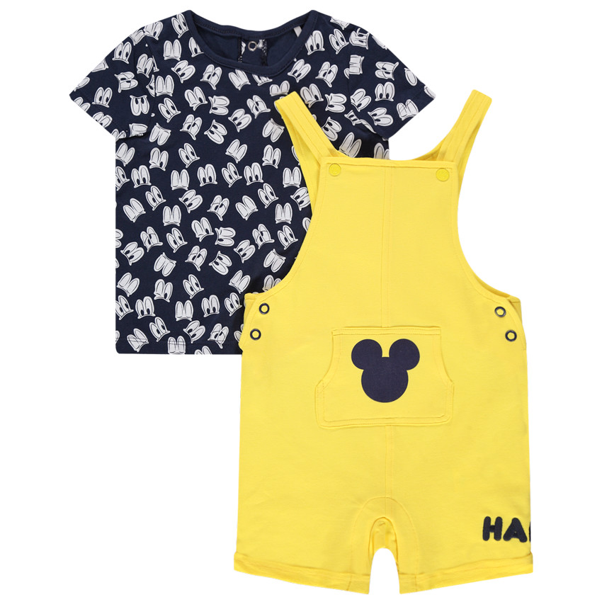 Ensemble t-shirt print yeux et salopette jaune Mickey Disney 