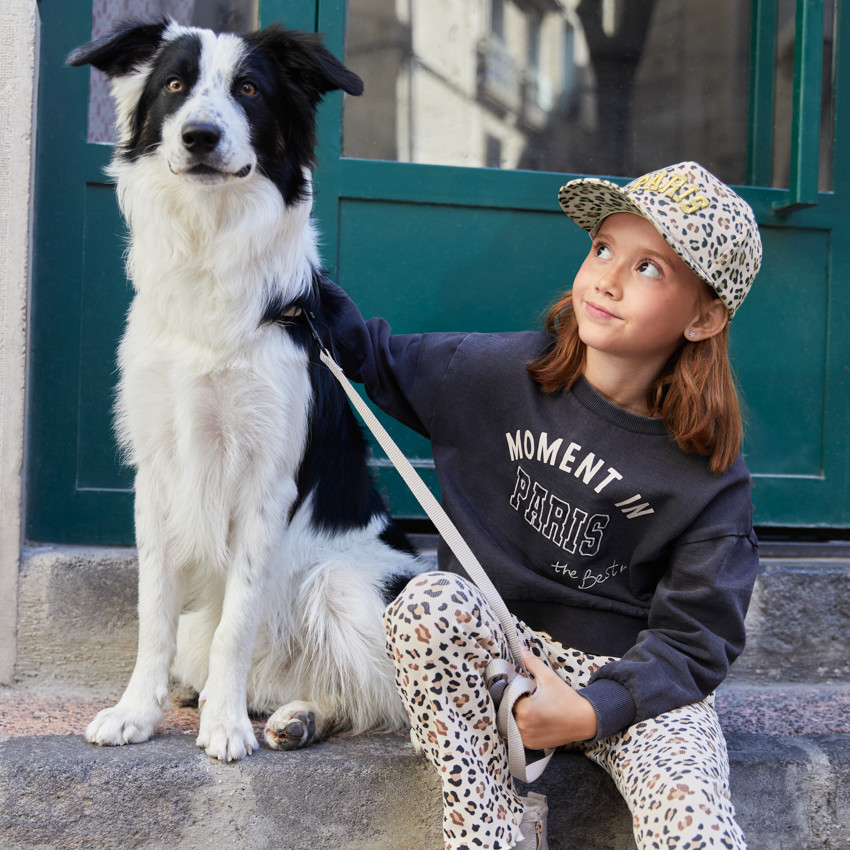 Casquette fille en velours côtelé imprimée léopard 