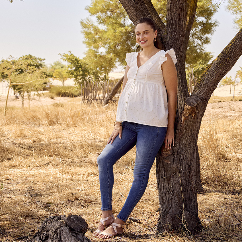 Chemisier manches courtes volantées et imprimé pour femme 