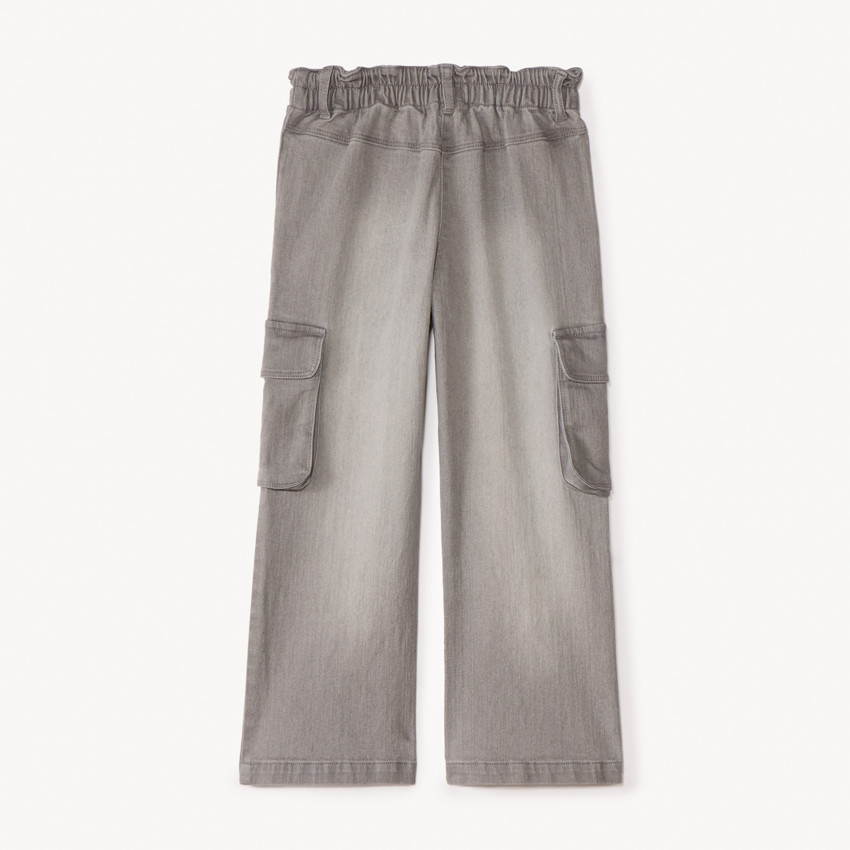 Jean large uni en denim style cargo avec poches pour fille  
