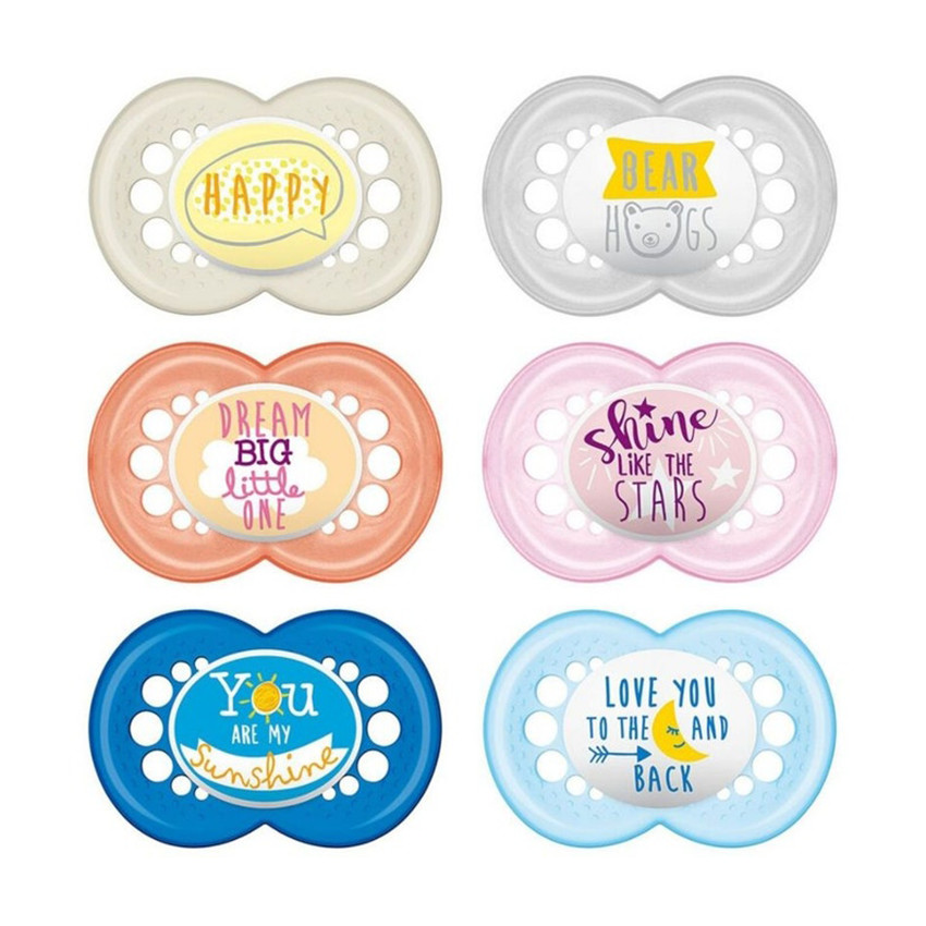 Lot de 2 sucettes silicone 6m+ + boîte de stérilisation – Coloris aléatoire 