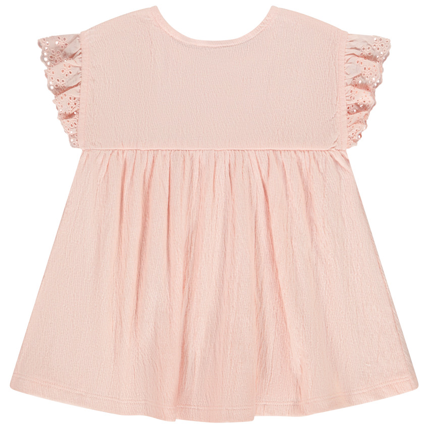 Tunique manches courtes brodées effet froissé pour bébé fille 