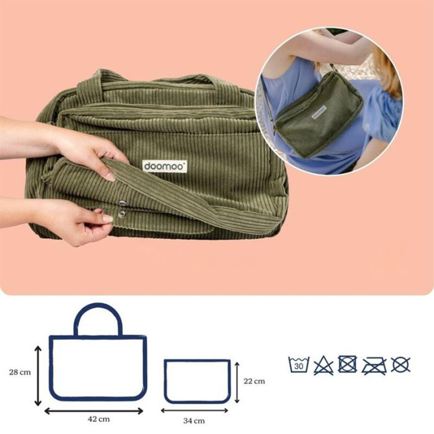 Sac de maternité Fluffy en velours côtelé vert kaki 