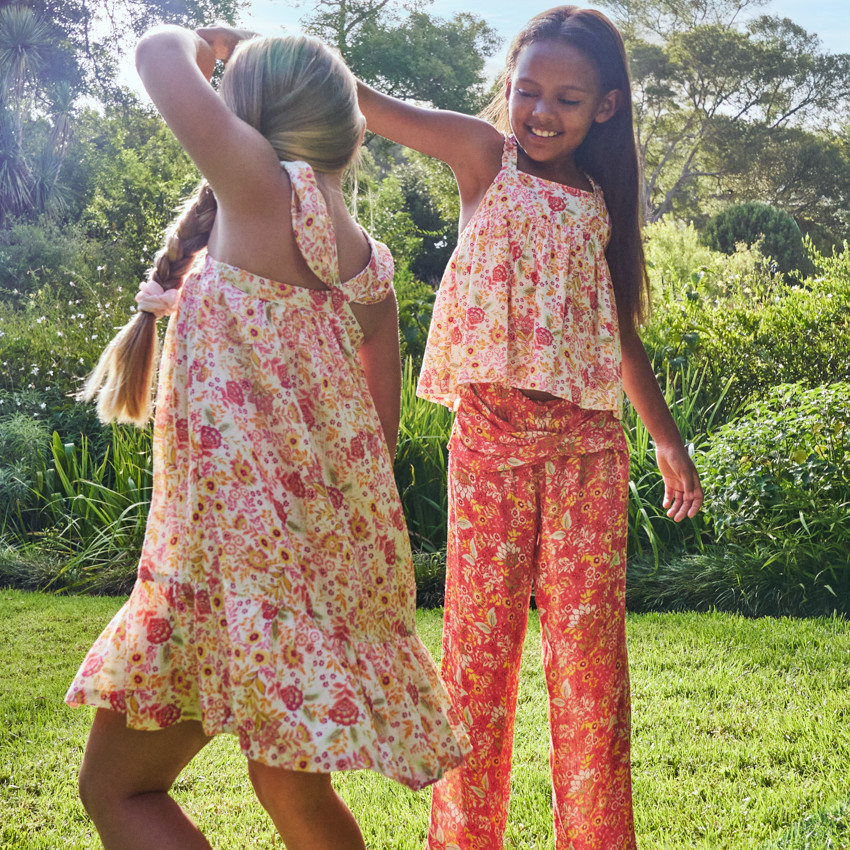 Top péplum effet crépon imprimé floral pour fille 