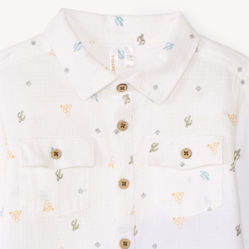 Chemise à manches longues en toile imprimée cactus pour bébé garçon 