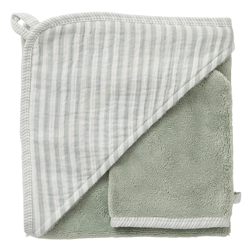 Cape de bain + gant de toilette Soft Stripes Vert/Gris 