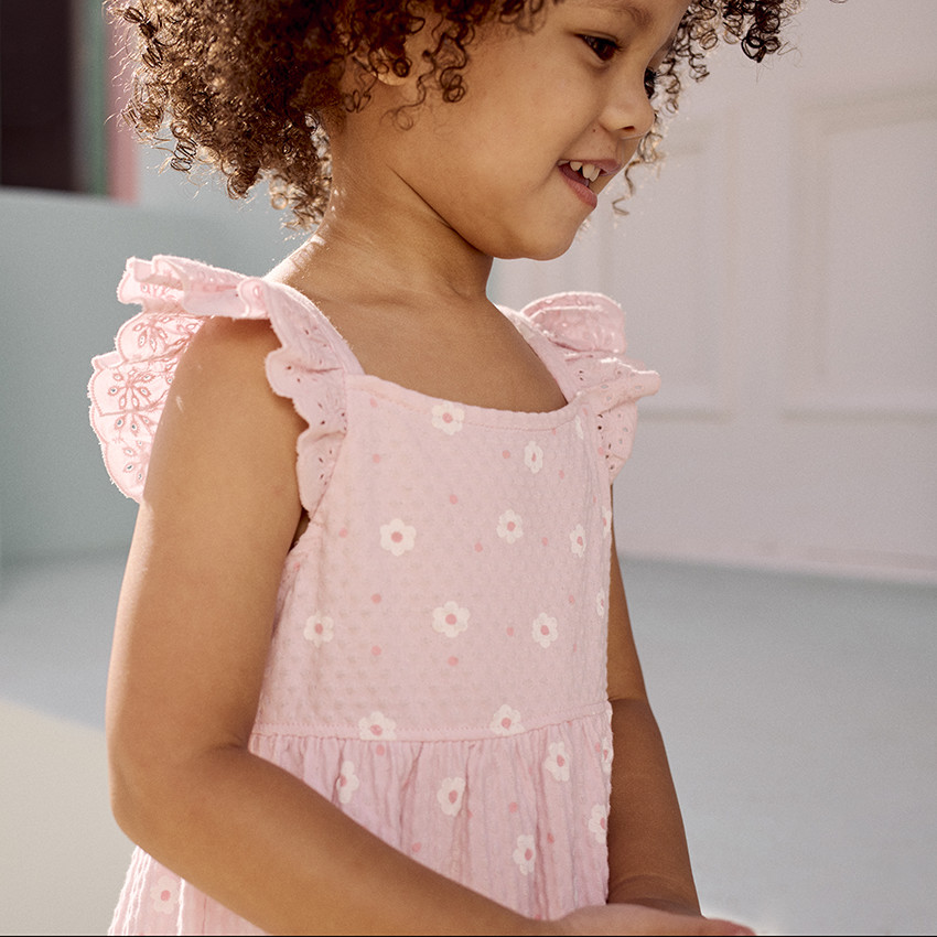 Robe manches courtes imprimée en maille cloquée pour bébé fille 