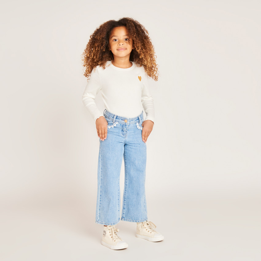 Jean large uni avec poches fantaisie pour fille