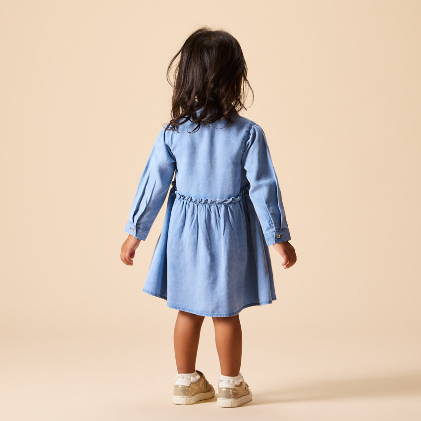 Robe chemise manches longues à cœur brodé pour bébé fille 