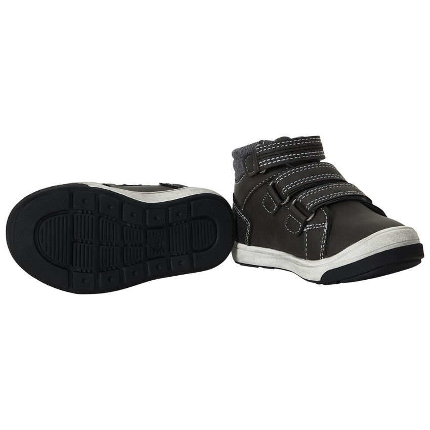 Bottillons gris foncé triple velcros pour bébé garçon 