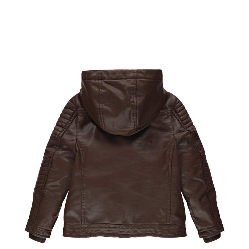 Blouson effet cuir à capuche amovible style motard 