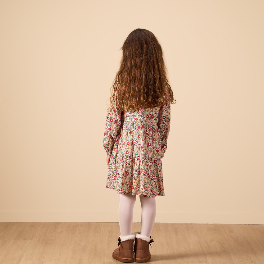 Robe manches longues sans col imprimé fleurs pour fille 