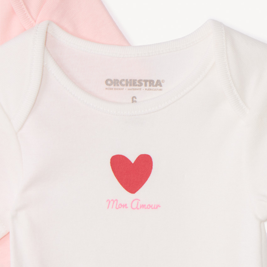 Lot de 3 bodies manches courtes fantaisie cœurs pour bébé fille 
