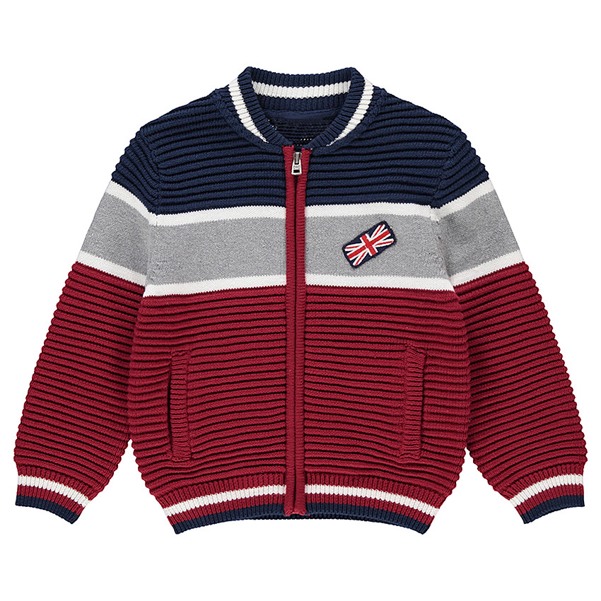 Gilet en tricot ottoman avec rayures contrastées et badge drapeau 