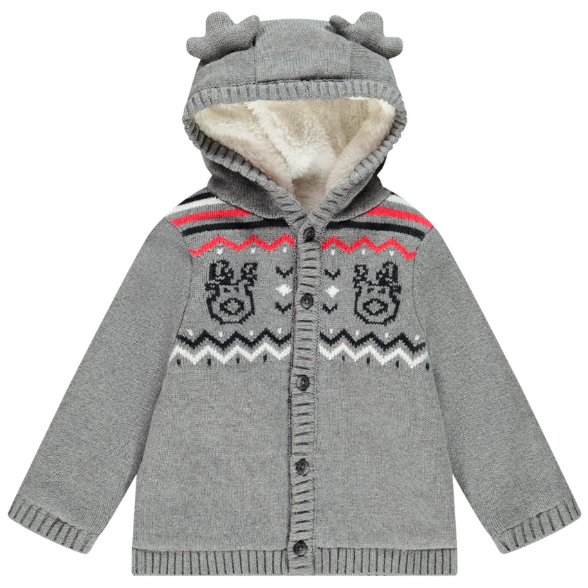 Gilet en tricot doublé sherpa à capuche ludique pour bébé garçon