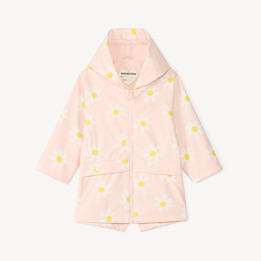 Parka gomme doublée en jersey imprimé marguerites pour bébé fille