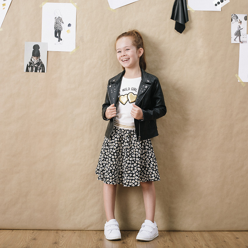 T-shirt manches longues blanc à coeurs dorés 