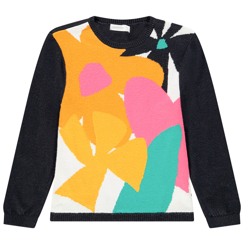 Pull en tricot à fleurs en jacquard pour enfant fille 