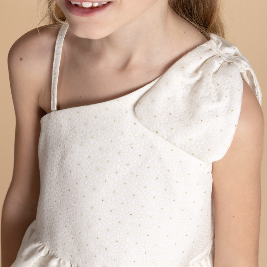 Robe sans manches en jacquard fleuri et bretelle nœud pour fille 