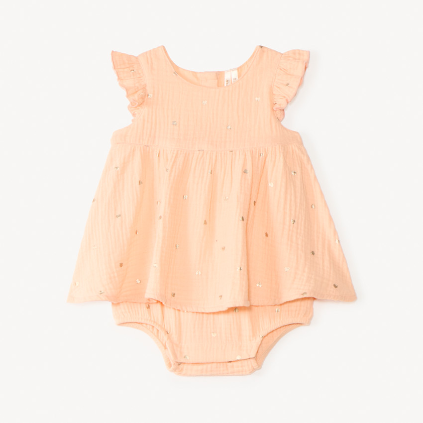 Robe 2-en-1 en gaze de coton imprimé cœurs dorés pour bébé fille
