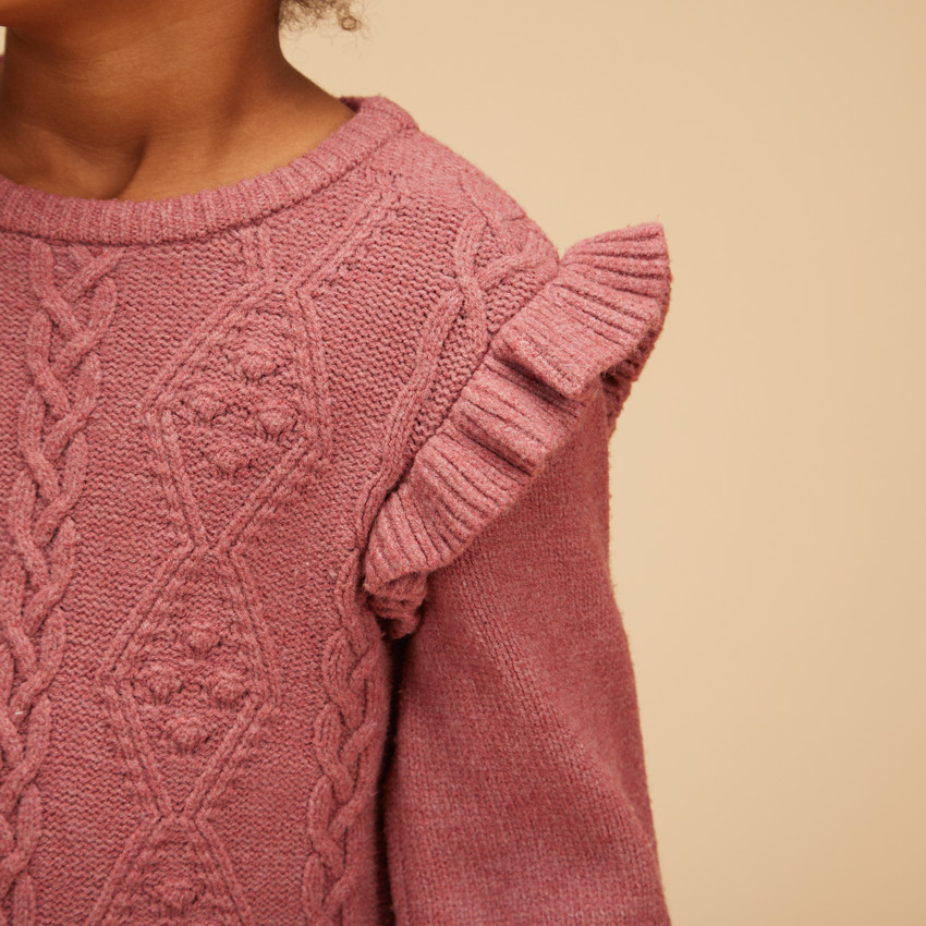Robe manches longues en tricot avec volants pour fille 