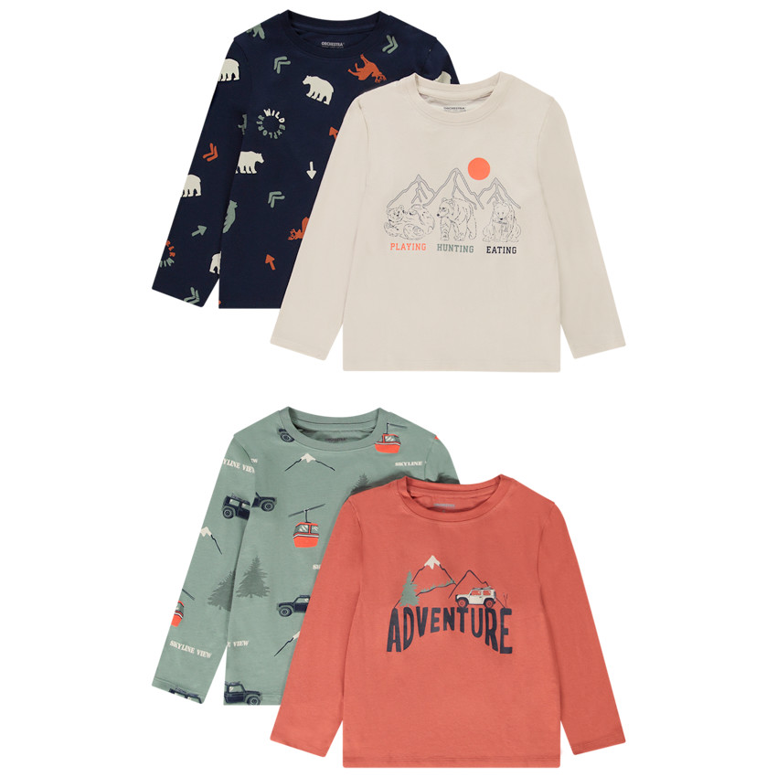 Lot de 4 t-shirts manches longues motifs fantaisie garçon 