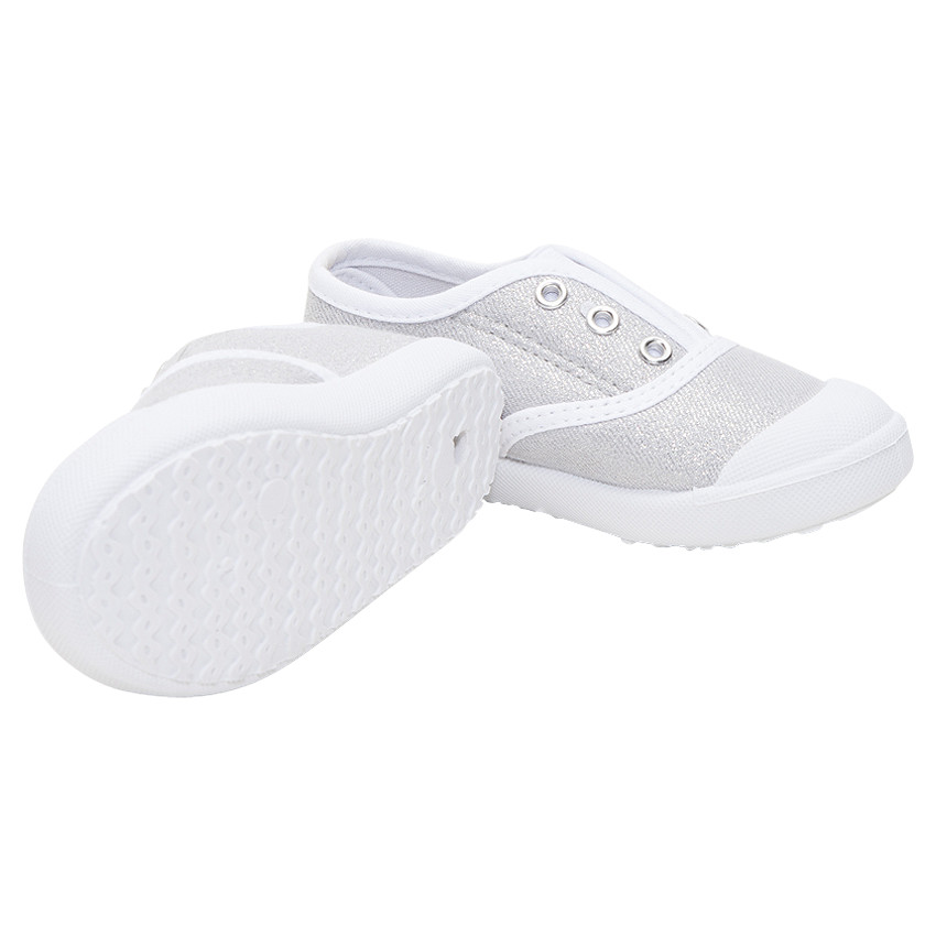 Baskets basses argentées élastiquées en toile du 28 au 35 