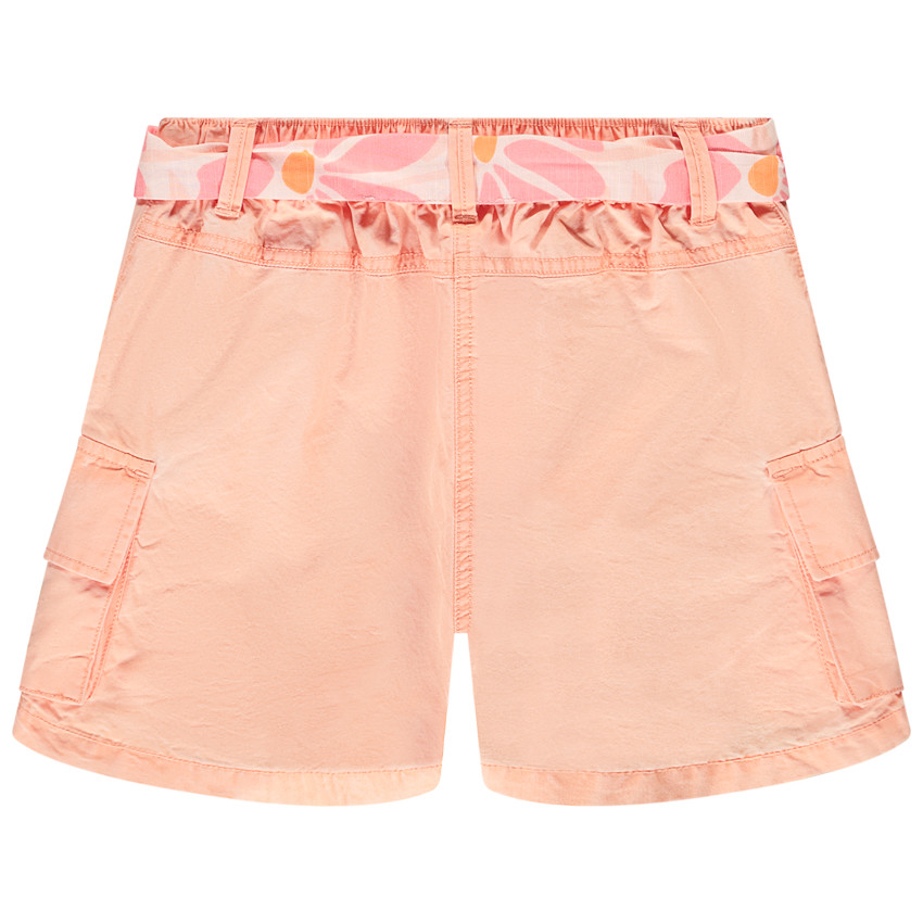 Short uni en toile avec poches cargo + ceinture à nouer pour fille  